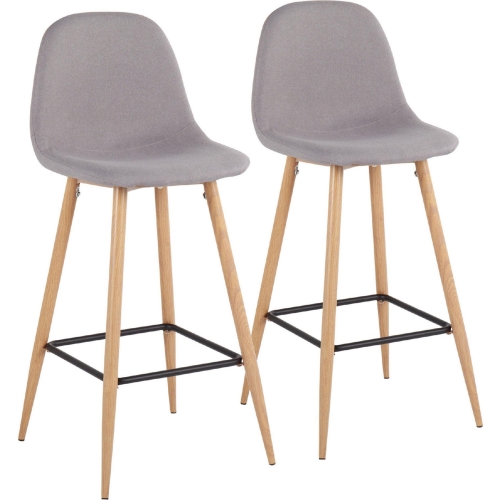 Pebble 28" Bar Stool in Light Grey Fabric & Metal (Set of 2)